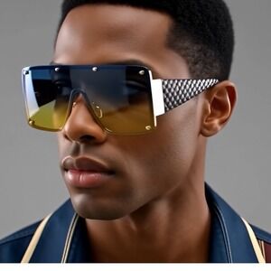 Oversized Shield Sunglasses Blue Yellow Lens Fashion‎ Shades Outdoor Party Gafas